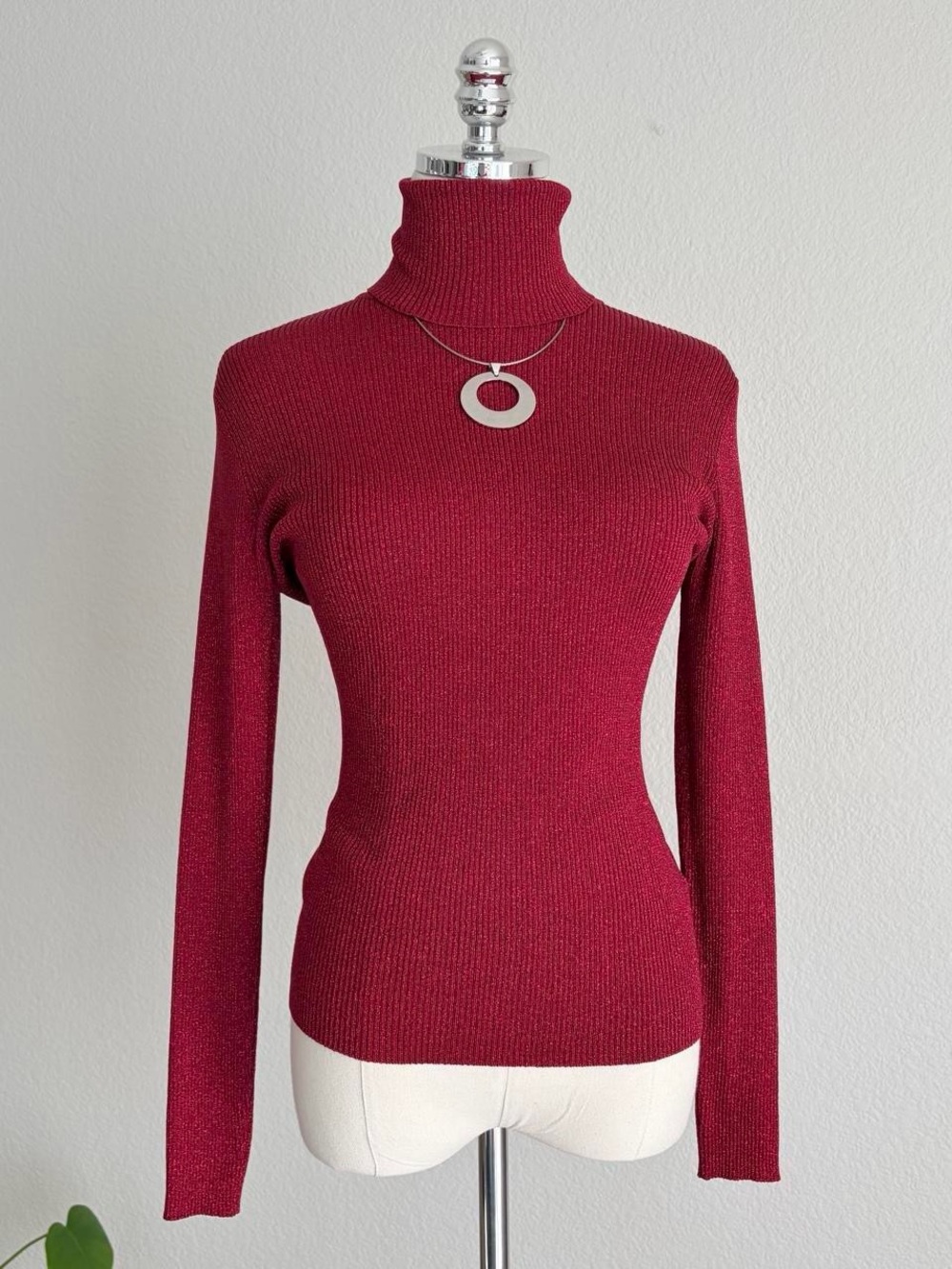 Nygard Collection Sparkly Red Turtleneck Sweater - Classic Rib Knit